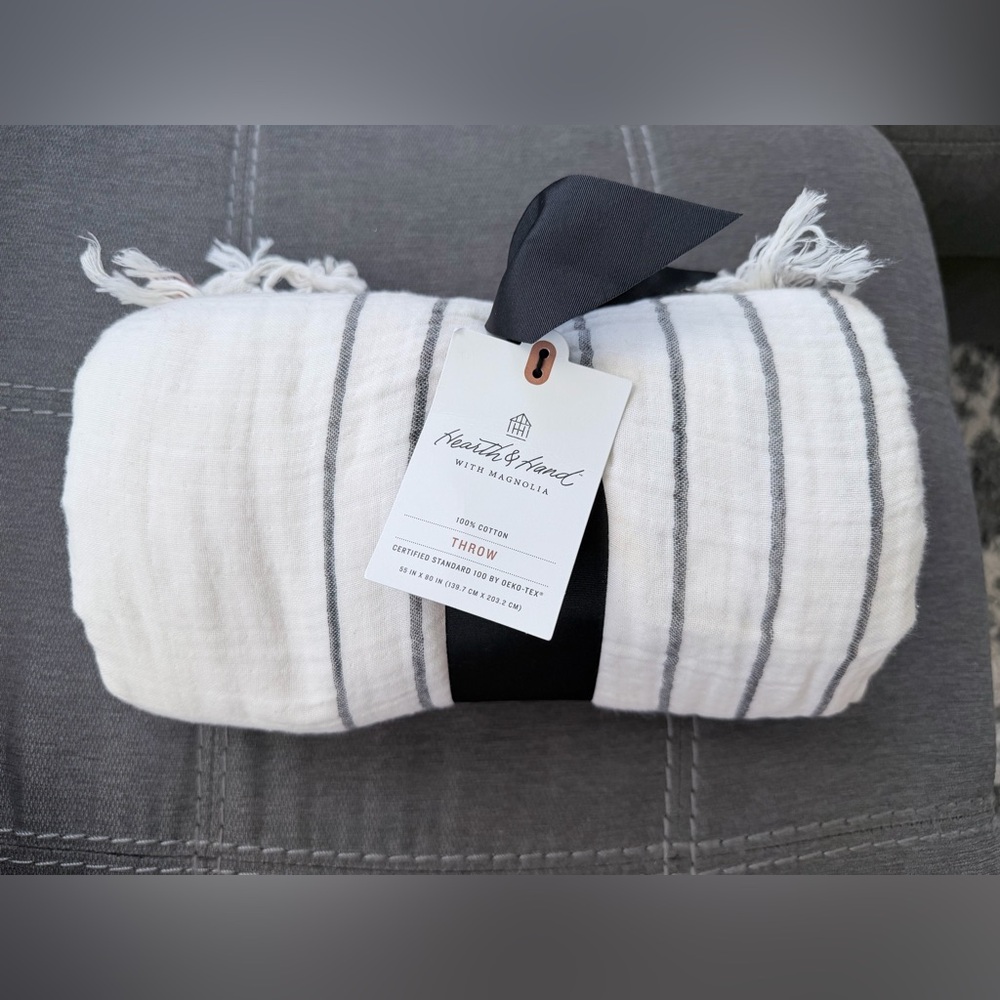 Hearth & Hand Striped Cotton Throw - White & Gray